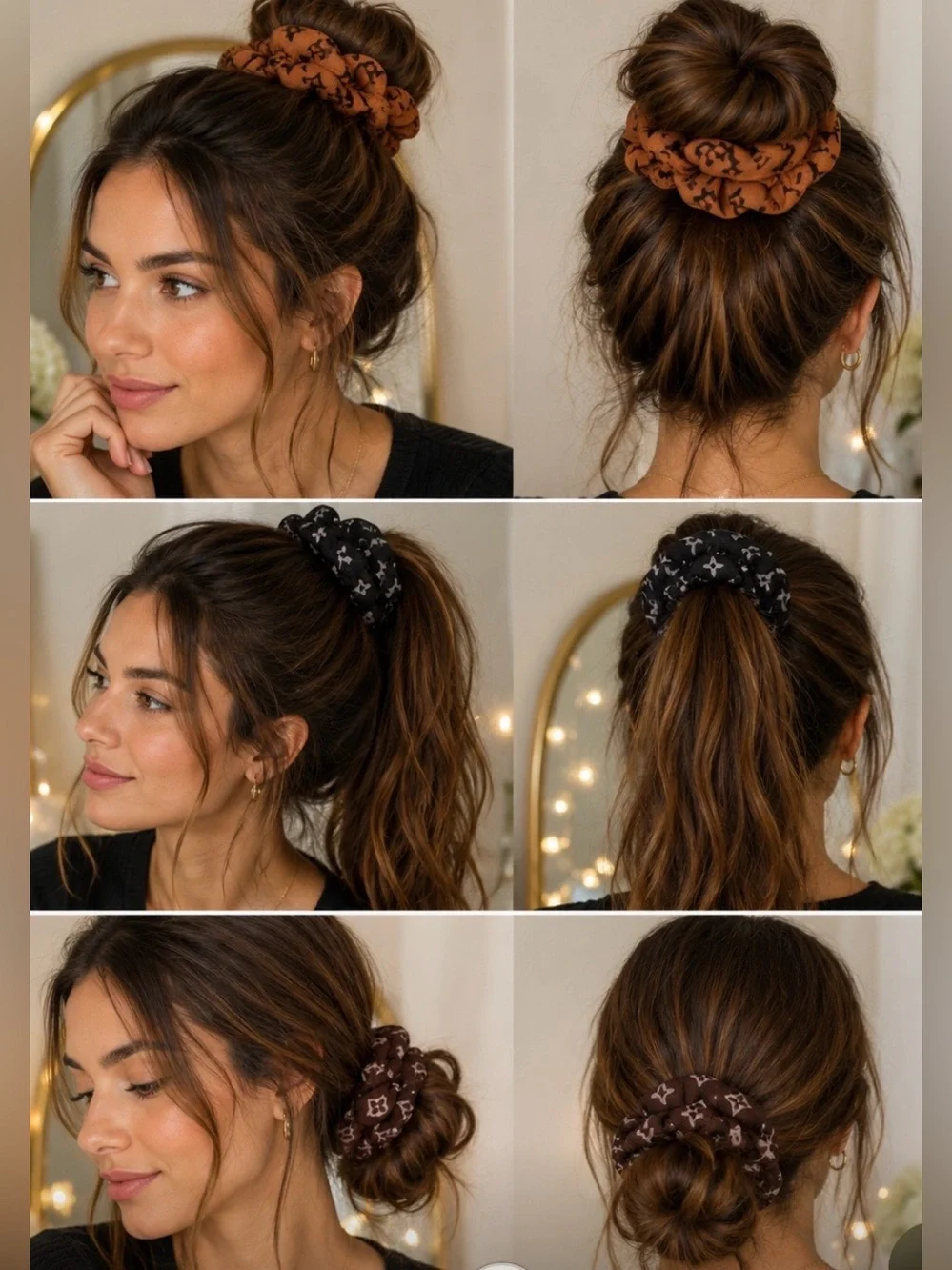 NWT Set of 2 Luxury Inspired Monogram Scrunchies | Black & Brown Hair Ties